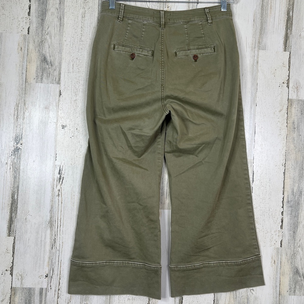 Anthropologie Wide Leg Chino Pants Women's 8 Earthy Green Boho Chic Fall Casual - Picture 4 of 15